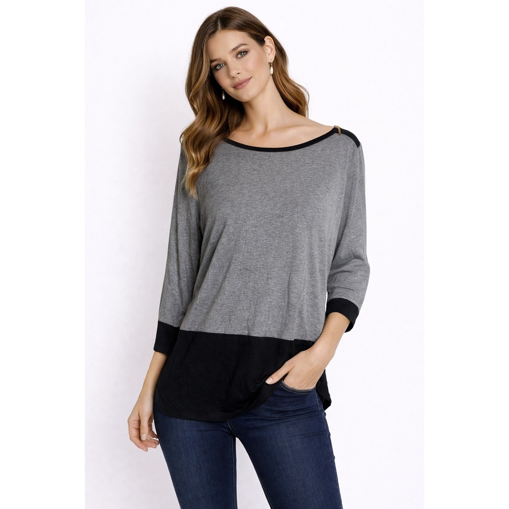 Cable & Gauge-Two-Tone Black and Gray Long Sleeve Top Size M